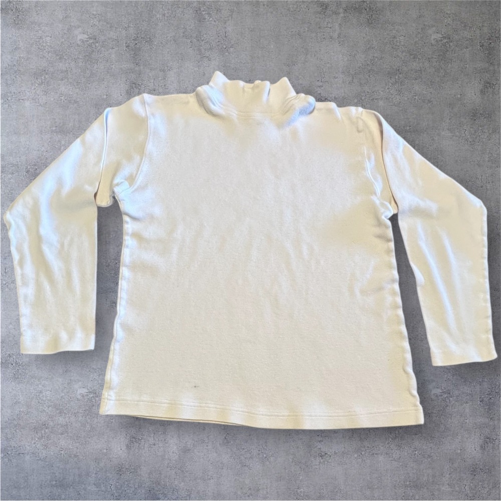 Pierre Cardin Turtle‎ Neck Top Womens L Ivory Cotton Long Sleeve Y2K